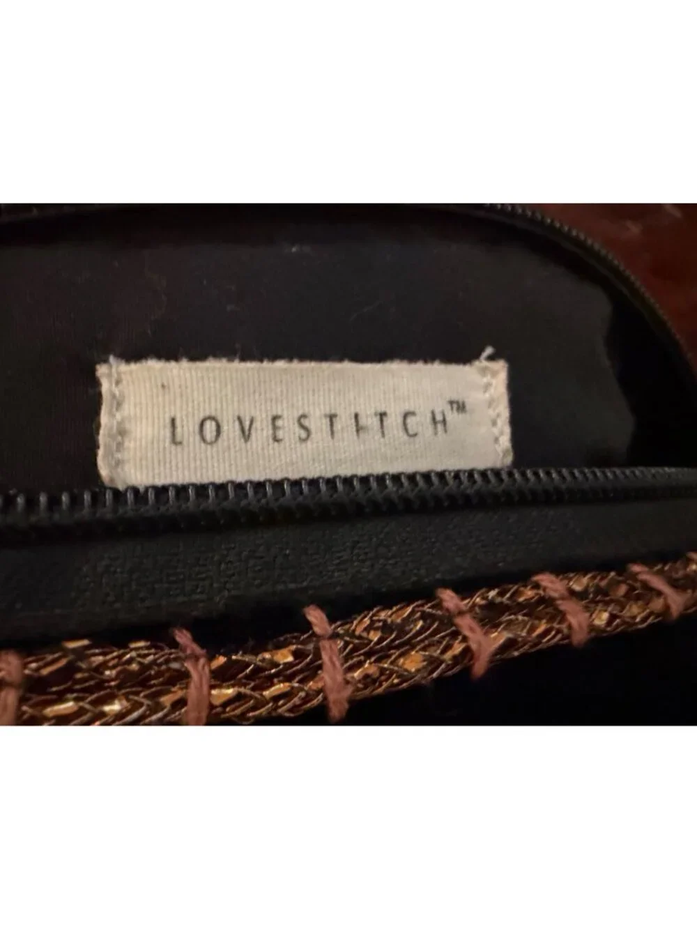 Lovestitch Boho Woven Tassel Cosmetic Bag Black Velvet Metallic Trim Pouch